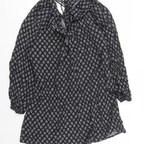 Divided by H&M Womens Black Floral Viscose A-Line Size M V-Neck Pullover - Tie Detail