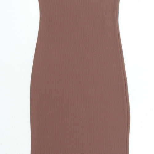 Stradivarius Womens Brown Polyester Bodycon Size M Round Neck Pullover