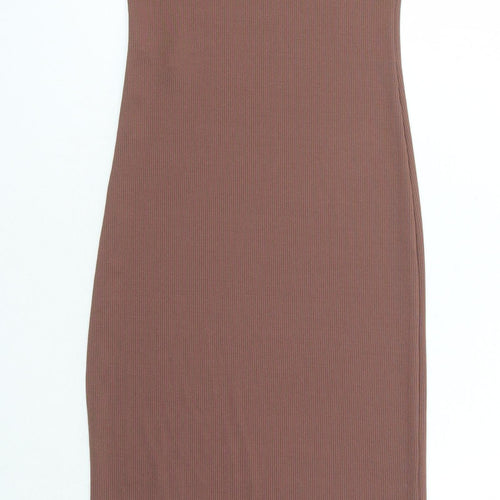 Stradivarius Womens Brown Polyester Bodycon Size M Round Neck Pullover