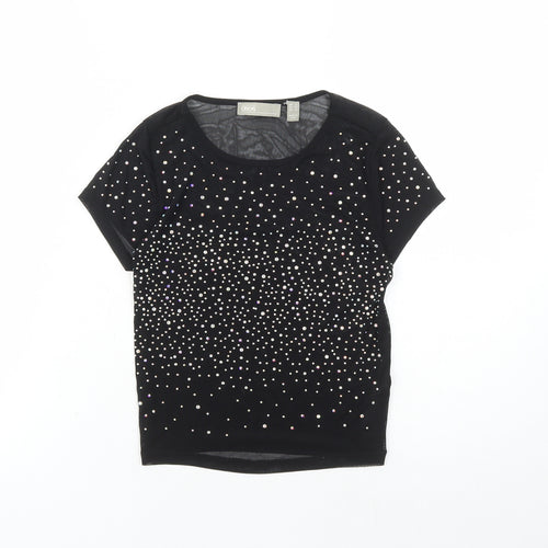 ASOS Womens Black Nylon Cropped T-Shirt Size 4 Round Neck - Rhinestone Detail