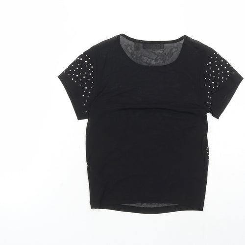 ASOS Womens Black Nylon Cropped T-Shirt Size 4 Round Neck - Rhinestone Detail