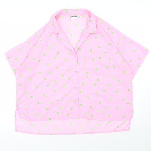 Noisy may Womens Pink Floral Polyester Basic Button-Up Size XL Collared