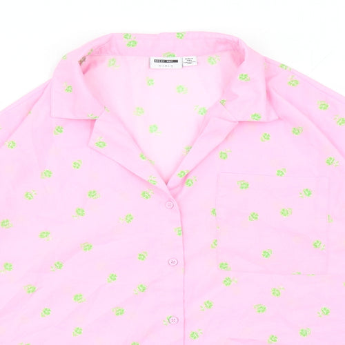 Noisy may Womens Pink Floral Polyester Basic Button-Up Size XL Collared
