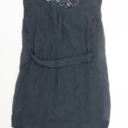 French Connection Womens Grey Silk Basic Blouse Size 6 Round Neck - Beaded Neckline