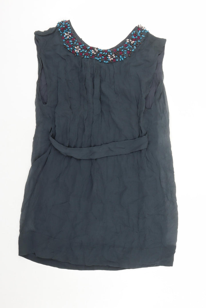 French Connection Womens Grey Silk Basic Blouse Size 6 Round Neck - Beaded Neckline