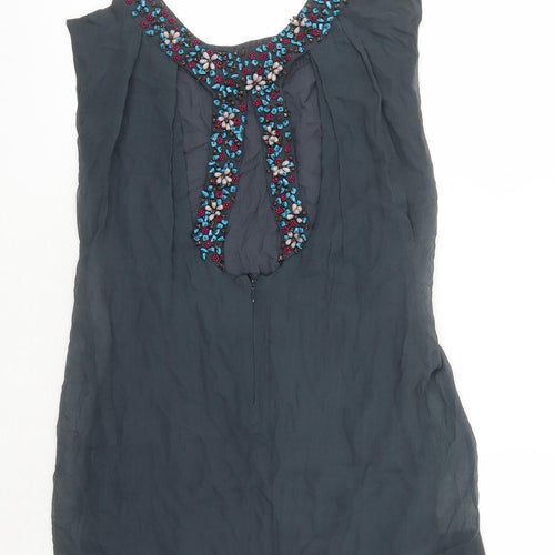 French Connection Womens Grey Silk Basic Blouse Size 6 Round Neck - Beaded Neckline