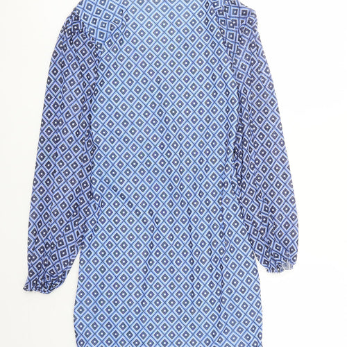 Luna Loves Womens Blue Geometric Polyester A-Line Size 12 V-Neck Pullover