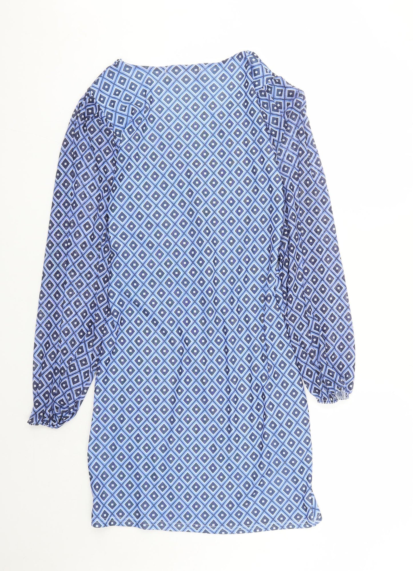 Luna Loves Womens Blue Geometric Polyester A-Line Size 12 V-Neck Pullover