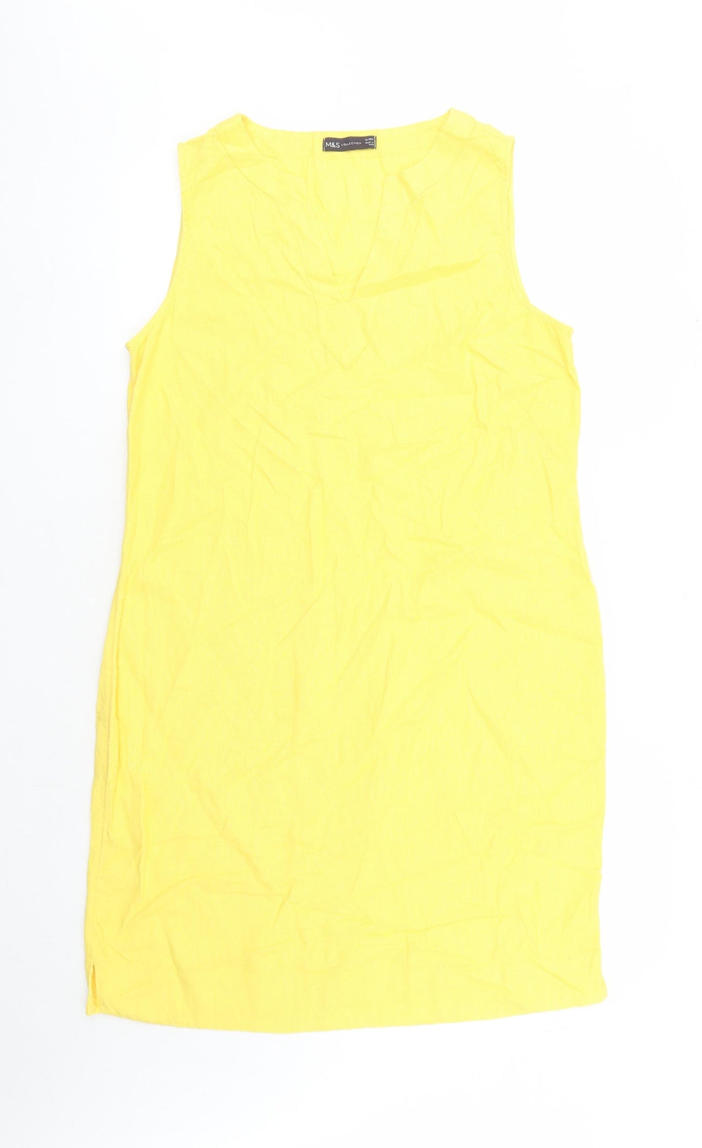 Marks and Spencer Womens Yellow Flax A-Line Size 12 V-Neck Pullover