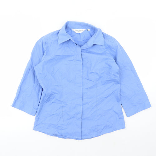 Russell Collection Womens Blue Polyester Basic Blouse Size S Collared