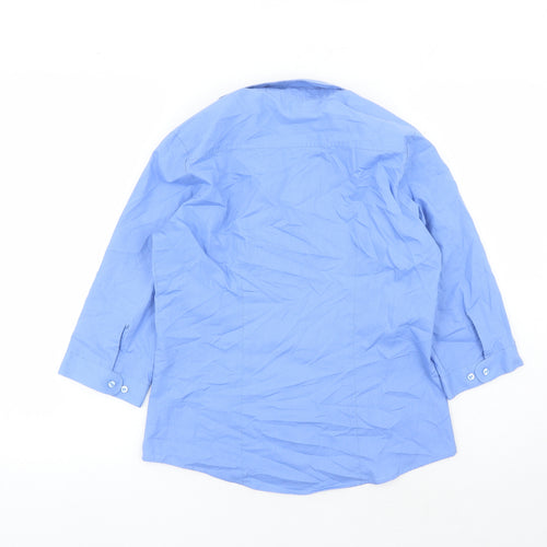 Russell Collection Womens Blue Polyester Basic Blouse Size S Collared