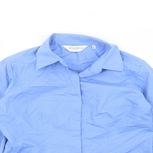 Russell Collection Womens Blue Polyester Basic Blouse Size S Collared