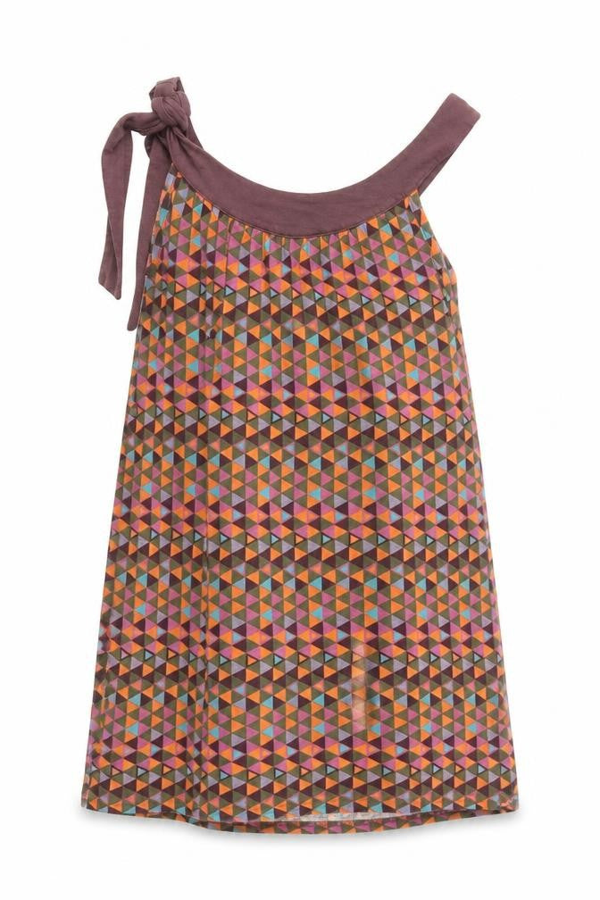 Front view of La Redoute women’s multicoloured geometric viscose basic tank, size UK 10, round neck