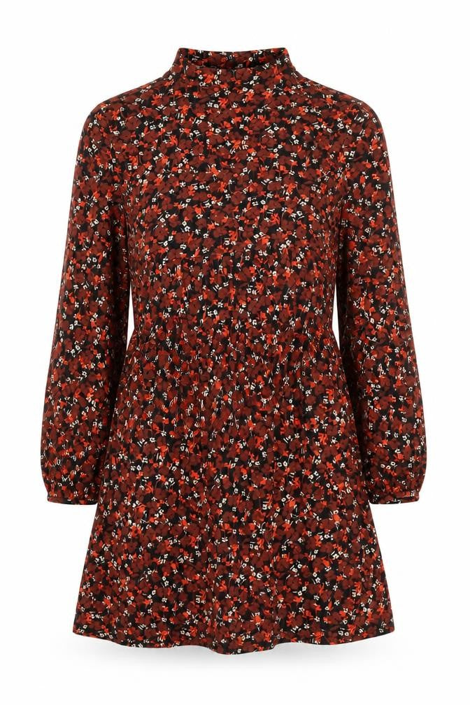 Front view of Anko women’s brown floral viscose a-line, size UK 8, mock neck pullover