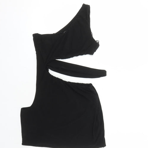 Rebellious Womens Black Polyester Mini Size 14 Round Neck Pullover - Cut Out Detail