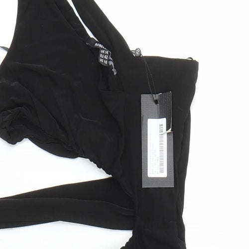 Rebellious Womens Black Polyester Mini Size 14 Round Neck Pullover - Cut Out Detail