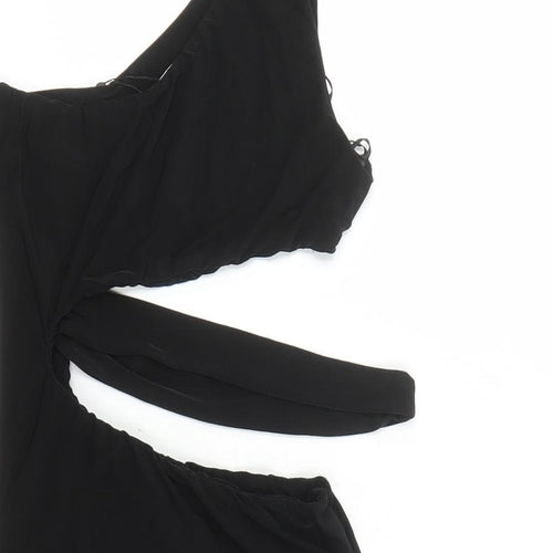 Rebellious Womens Black Polyester Mini Size 14 Round Neck Pullover - Cut Out Detail