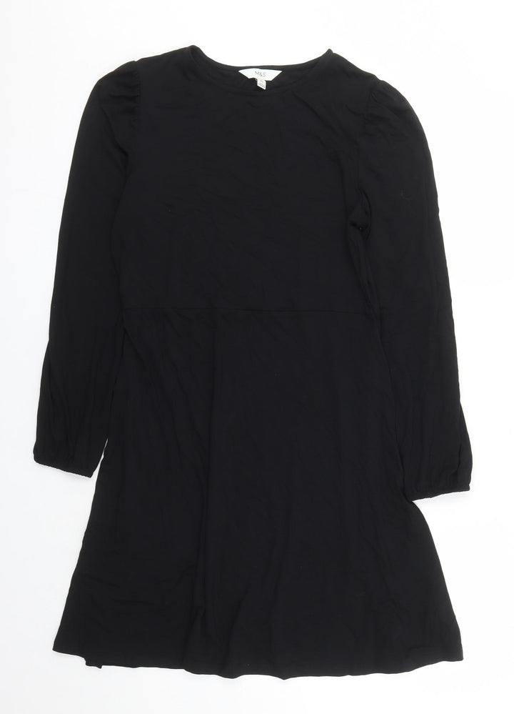 Marks and Spencer Womens Black Viscose A-Line Size 12 Round Neck Pullover
