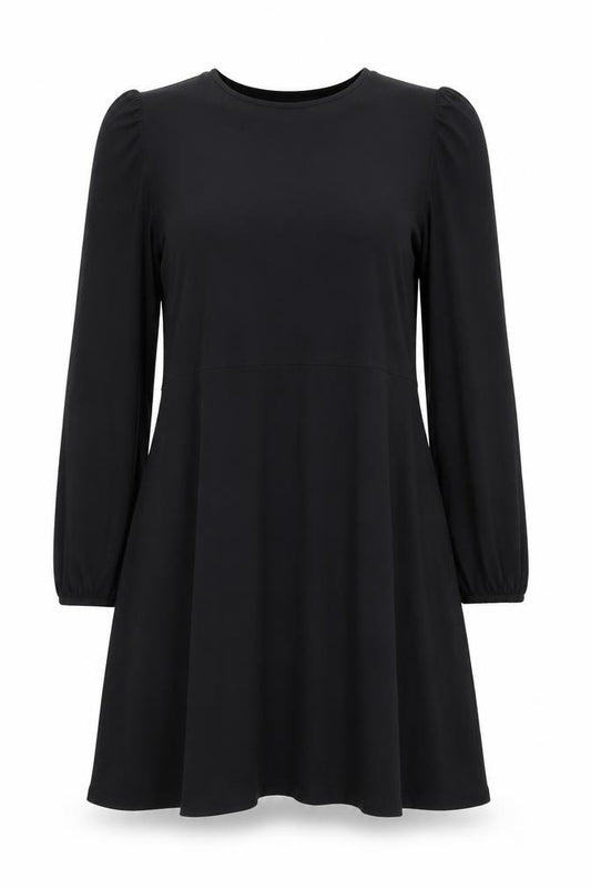 Front view of Marks & Spencer women’s black viscose a-line, size UK 12, round neck pullover