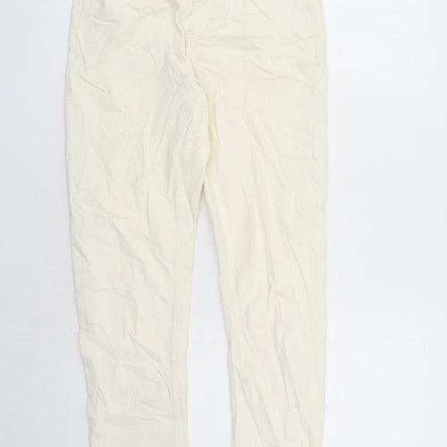 Marks and Spencer Womens Ivory Cotton Straight Jeans Size 10 L29 in Slim Zip - Pockets