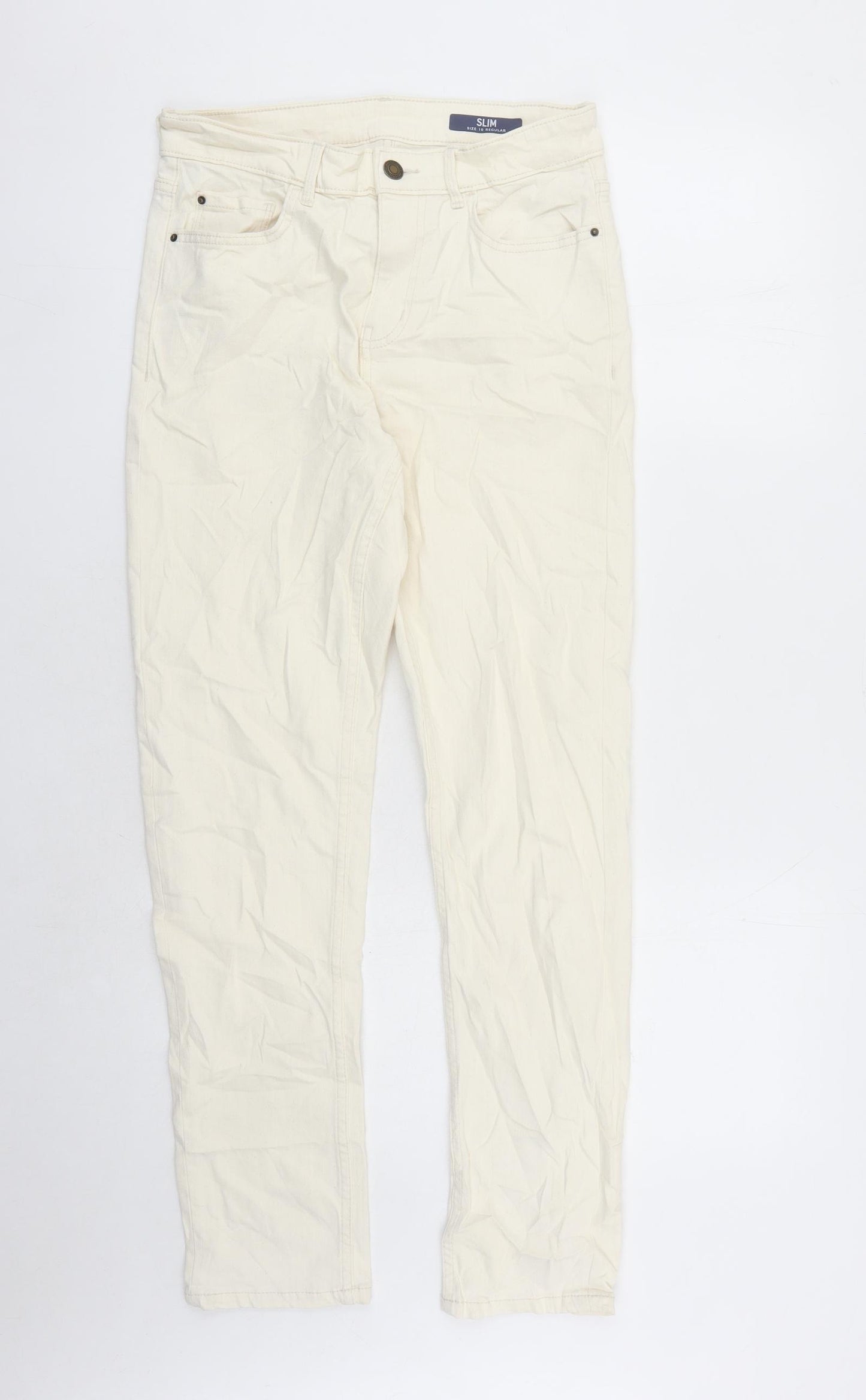 Marks and Spencer Womens Ivory Cotton Straight Jeans Size 10 L29 in Slim Zip - Pockets
