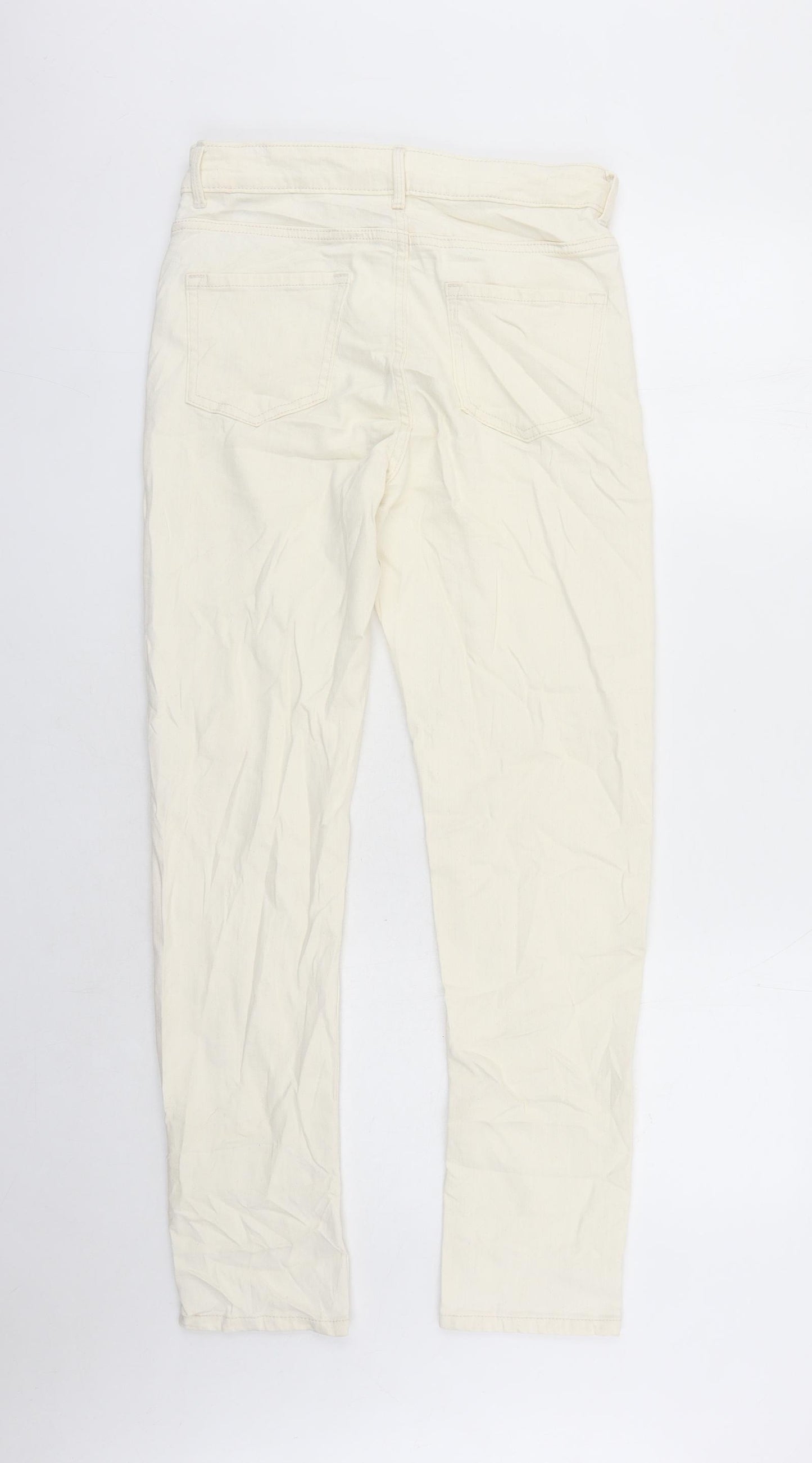 Marks and Spencer Womens Ivory Cotton Straight Jeans Size 10 L29 in Slim Zip - Pockets