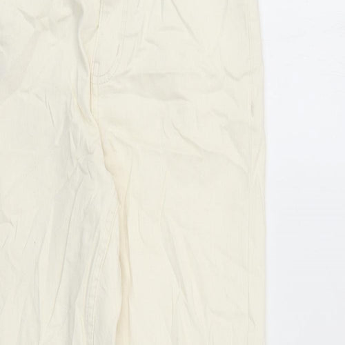 Marks and Spencer Womens Ivory Cotton Straight Jeans Size 10 L29 in Slim Zip - Pockets