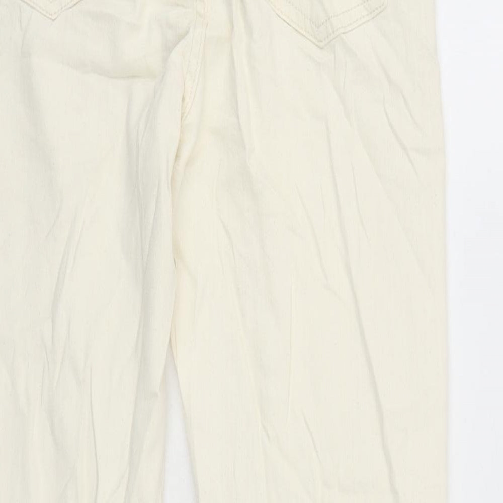 Marks and Spencer Womens Ivory Cotton Straight Jeans Size 10 L29 in Slim Zip - Pockets