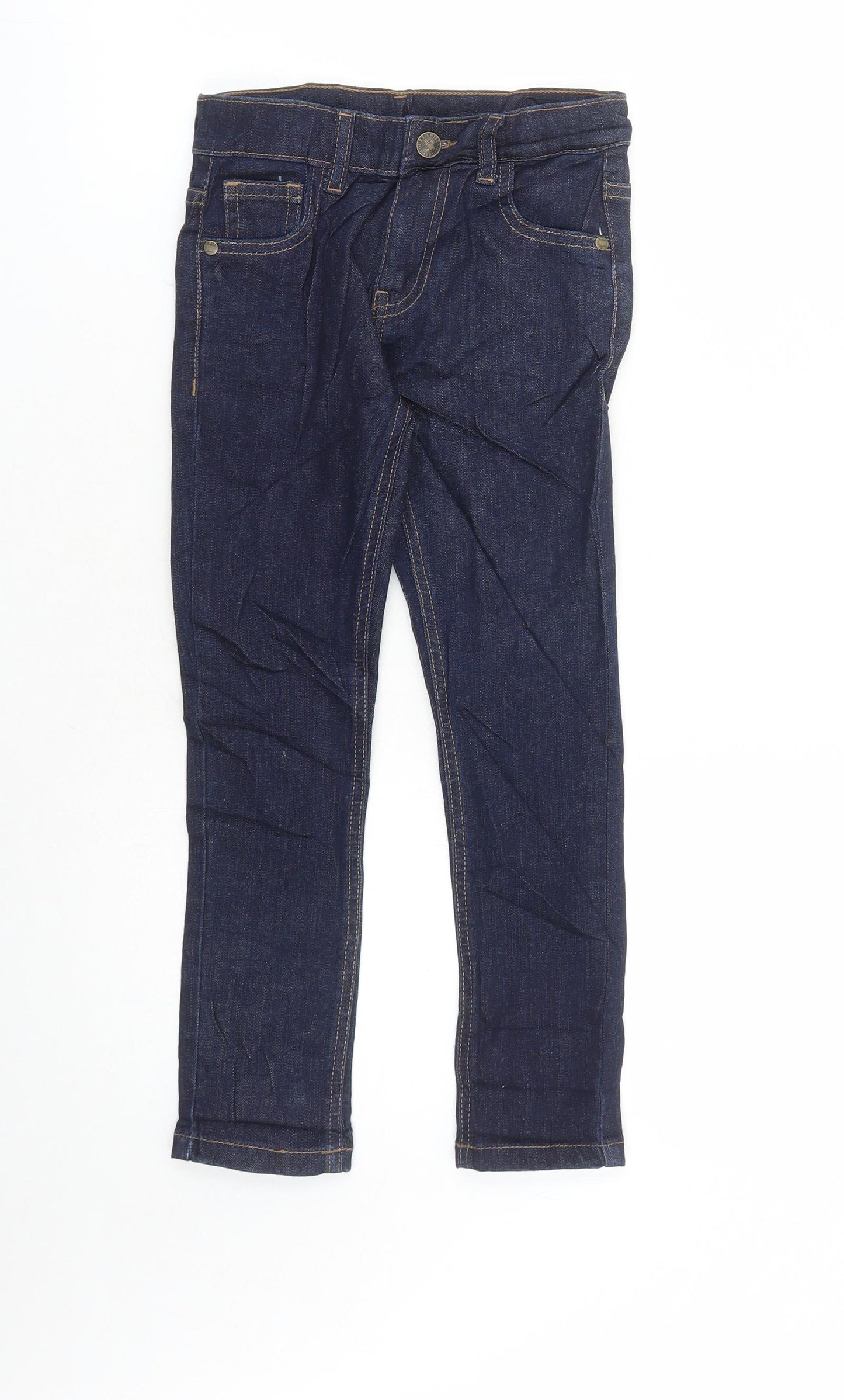 Marks and Spencer Boys Blue Cotton Straight Jeans Size 5-6 Years L21 in Regular Zip - Pockets