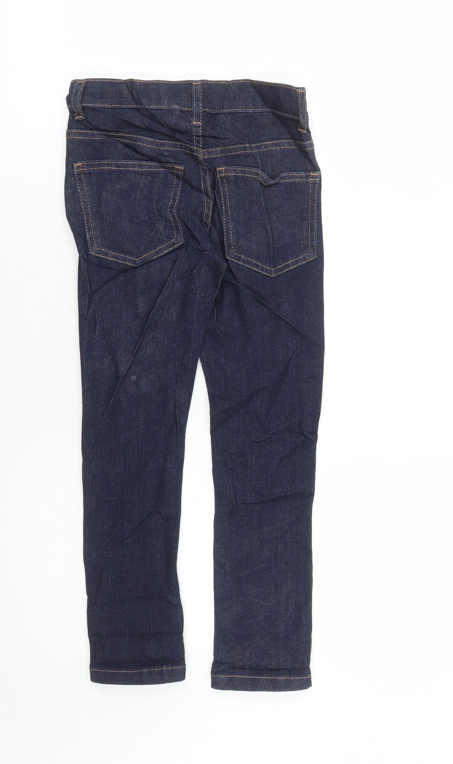 Marks and Spencer Boys Blue Cotton Straight Jeans Size 5-6 Years L21 in Regular Zip - Pockets