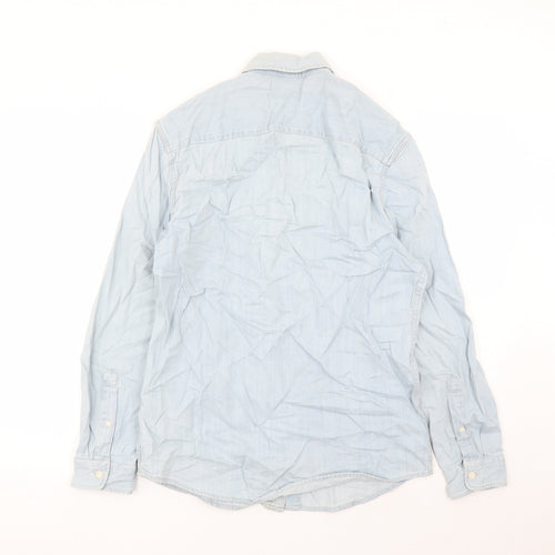 Marks and Spencer Mens Blue Cotton Button-Up Size S Collared Button
