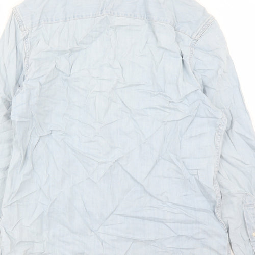 Marks and Spencer Mens Blue Cotton Button-Up Size S Collared Button
