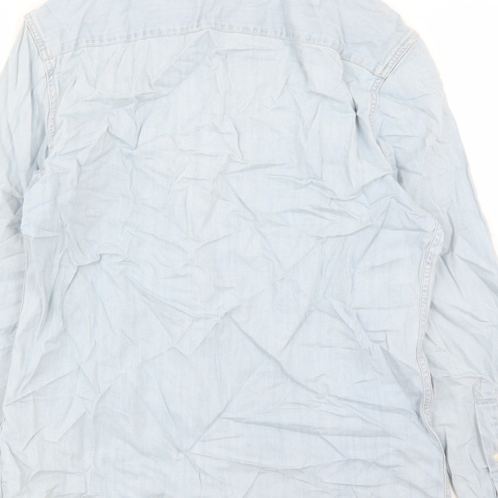 Marks and Spencer Mens Blue Cotton Button-Up Size S Collared Button
