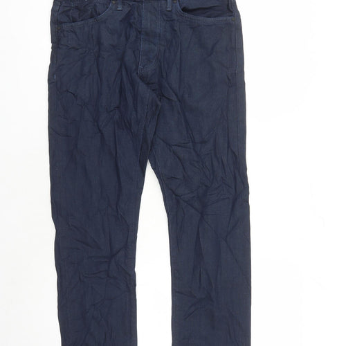 Marks and Spencer Mens Blue Cotton Straight Jeans Size 30 in L29 in Slim Zip - Pockets