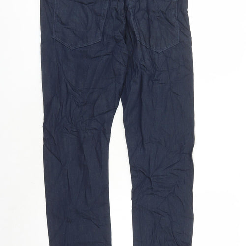 Marks and Spencer Mens Blue Cotton Straight Jeans Size 30 in L29 in Slim Zip - Pockets