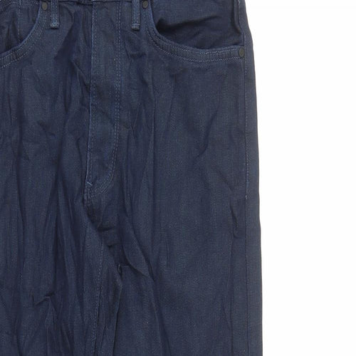 Marks and Spencer Mens Blue Cotton Straight Jeans Size 30 in L29 in Slim Zip - Pockets
