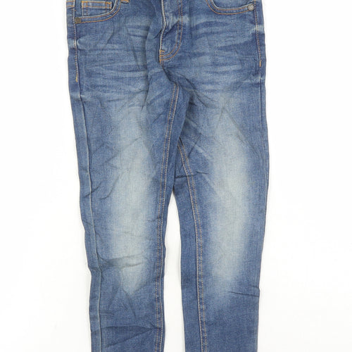 Marks and Spencer Boys Blue Cotton Straight Jeans Size 5-6 Years L20 in Regular Zip