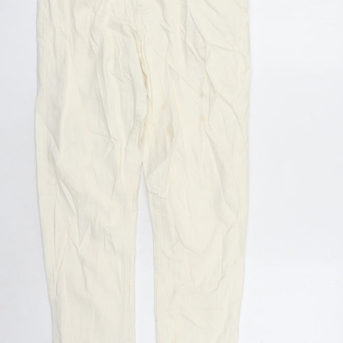 Marks and Spencer Womens Ivory Cotton Straight Jeans Size 10 L28 in Slim Zip - Pockets