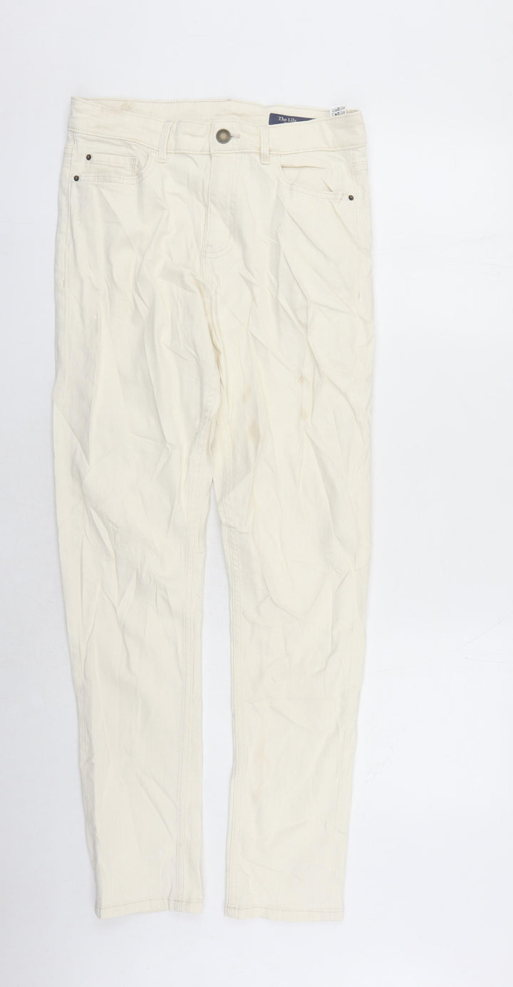 Marks and Spencer Womens Ivory Cotton Straight Jeans Size 10 L28 in Slim Zip - Pockets