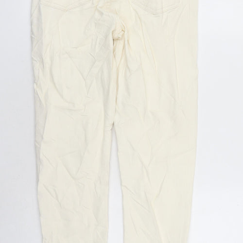Marks and Spencer Womens Ivory Cotton Straight Jeans Size 10 L28 in Slim Zip - Pockets