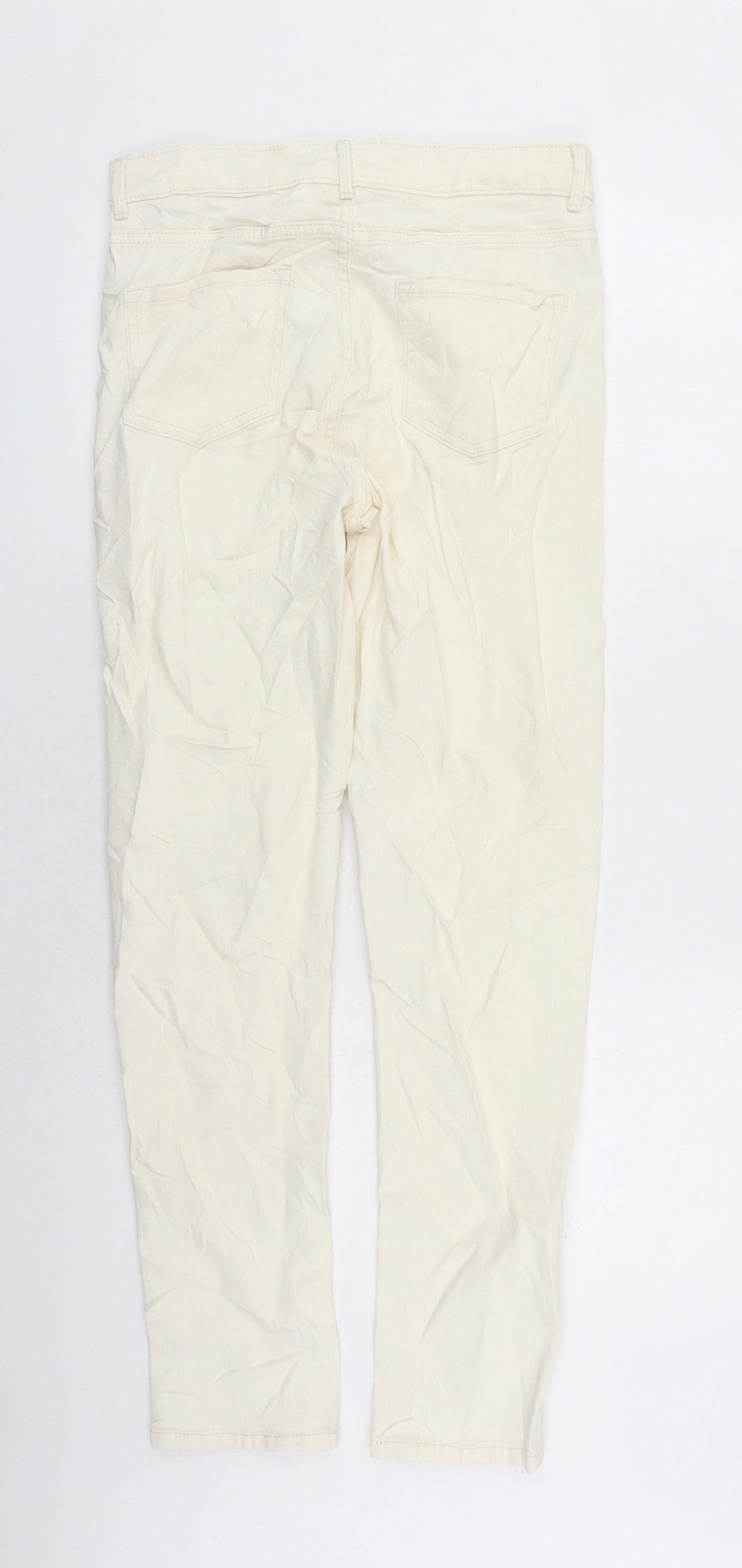 Marks and Spencer Womens Ivory Cotton Straight Jeans Size 10 L28 in Slim Zip - Pockets