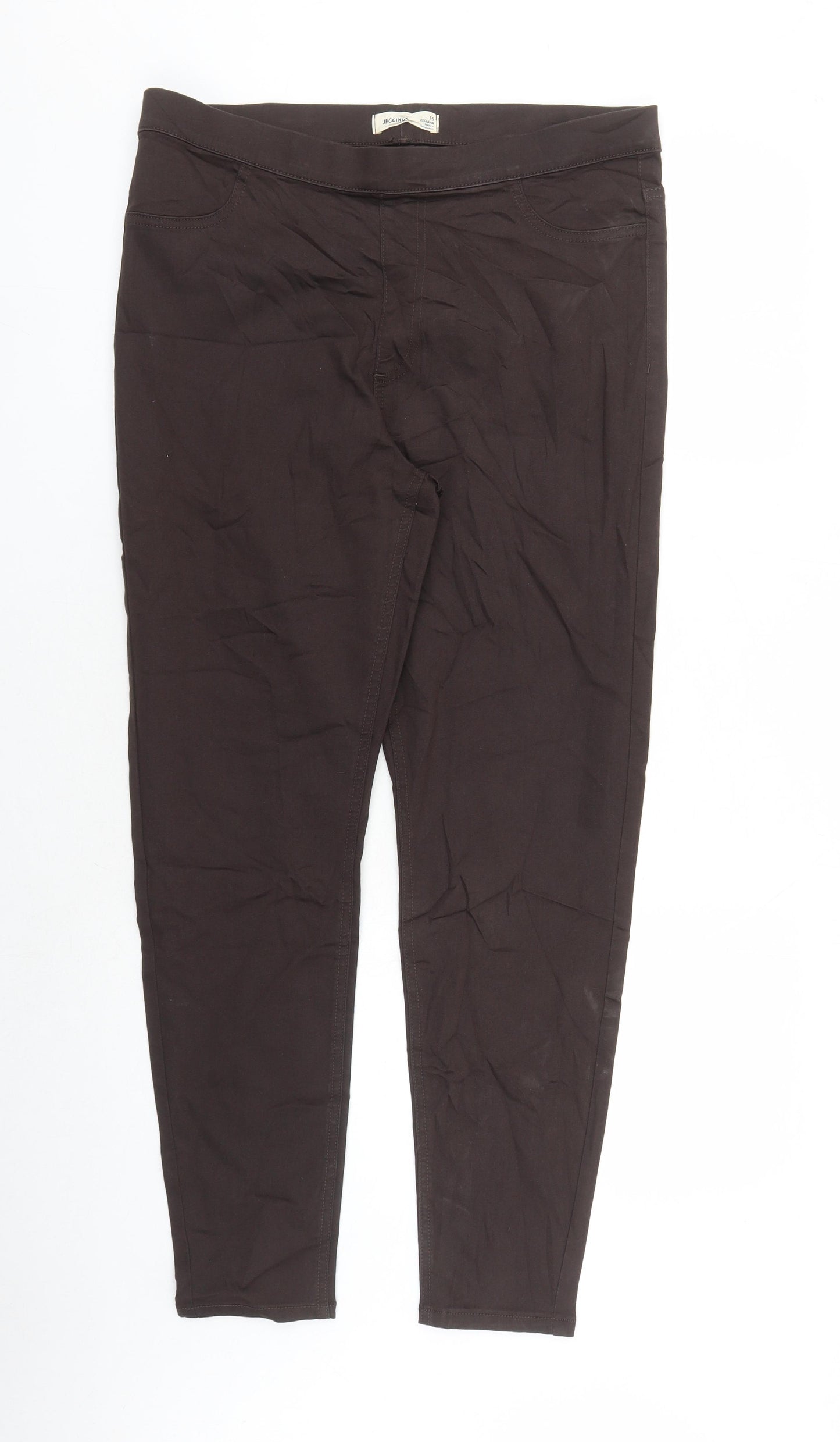 Marks and Spencer Womens Brown Cotton Jegging Jeans Size 16 L29 in Regular - Elasticated Waist