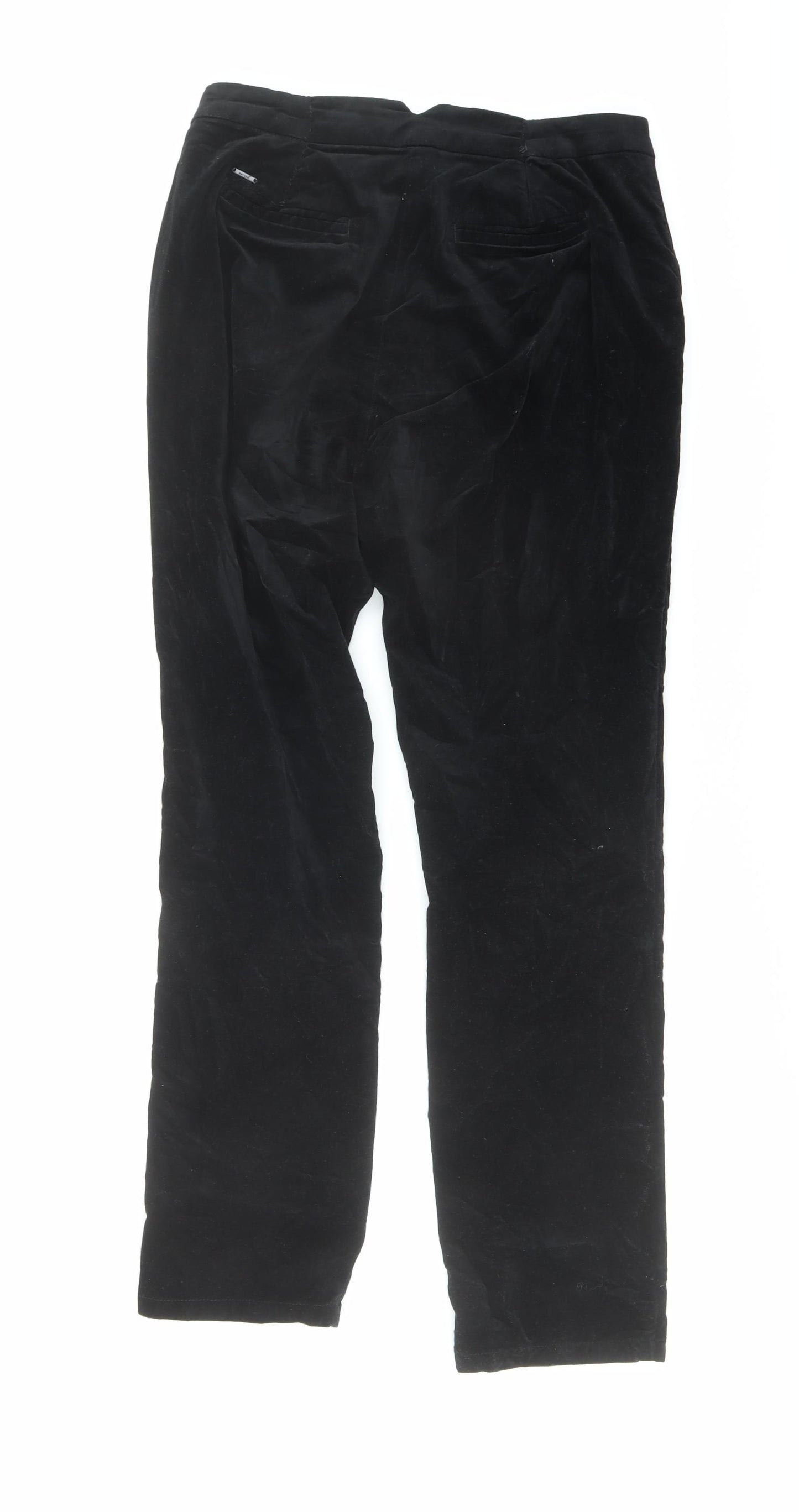Per Una Womens Black Cotton Trousers Size 14 L29 in Slim Button