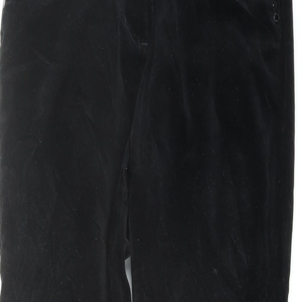 Per Una Womens Black Cotton Trousers Size 14 L29 in Slim Button
