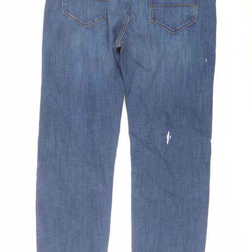 Marks and Spencer Mens Blue Cotton Straight Jeans Size 36 in L31 in Regular Button
