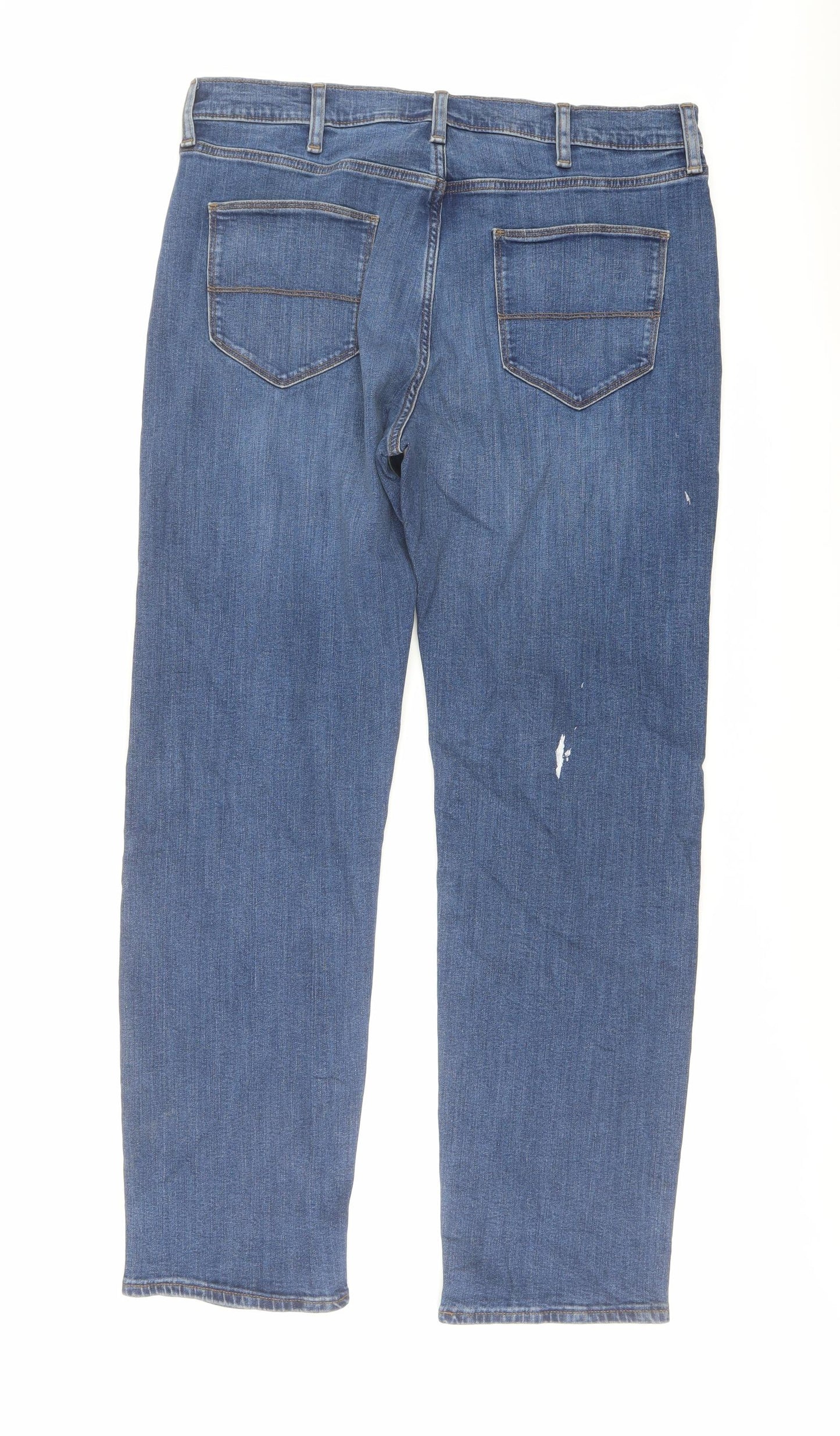 Marks and Spencer Mens Blue Cotton Straight Jeans Size 36 in L31 in Regular Button