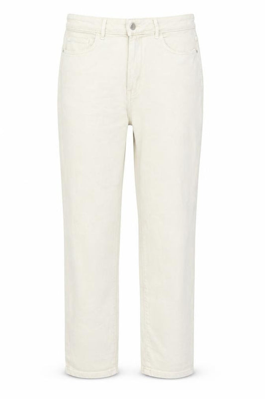 Front view of Tu women’s beige cotton mom jeans, size UK 12, 29-inch leg regular button