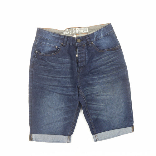George Mens Blue Cotton Bermuda Shorts Size 30 in L12 in Regular Button