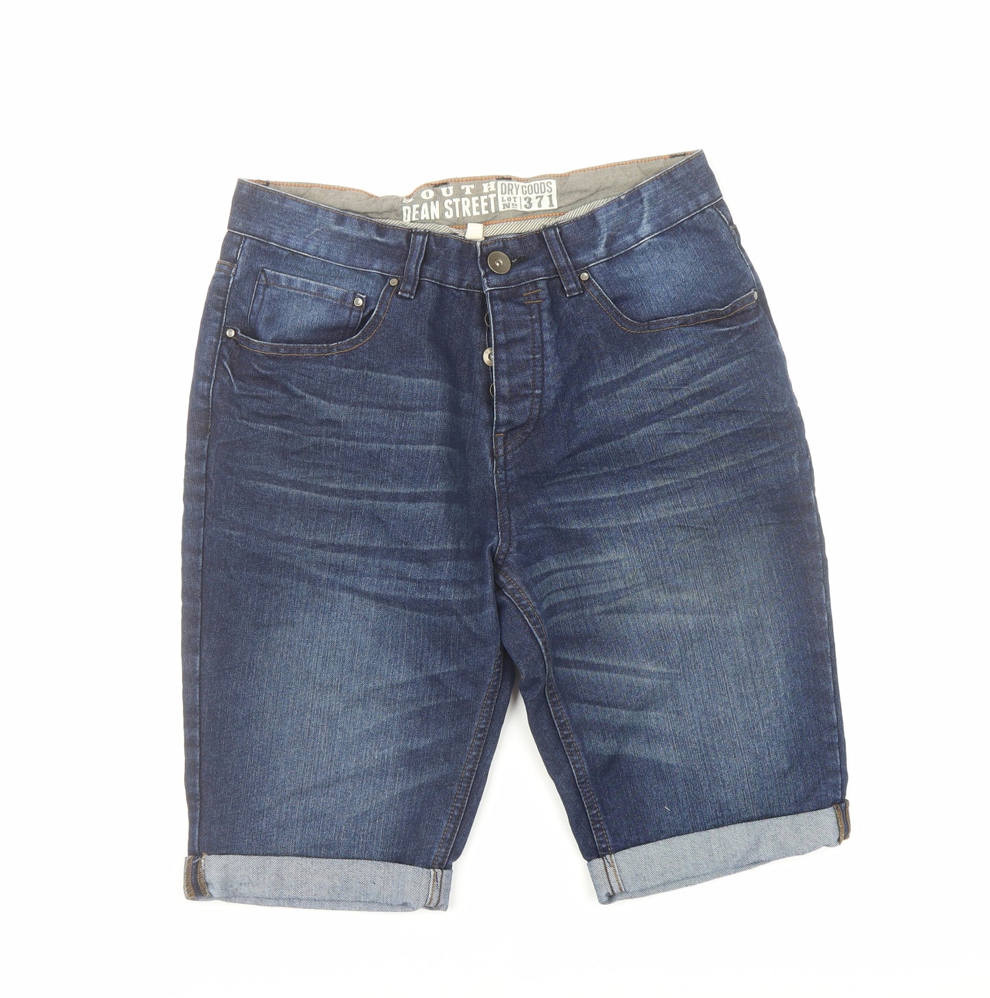 George Mens Blue Cotton Bermuda Shorts Size 30 in L12 in Regular Button