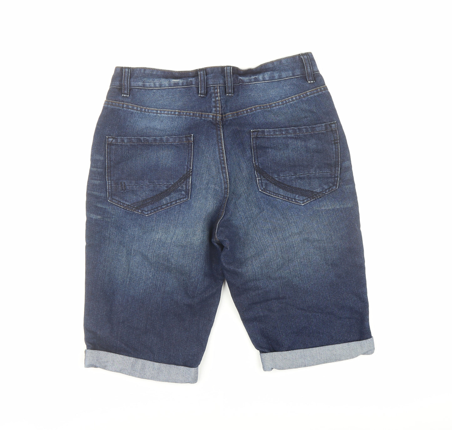 George Mens Blue Cotton Bermuda Shorts Size 30 in L12 in Regular Button